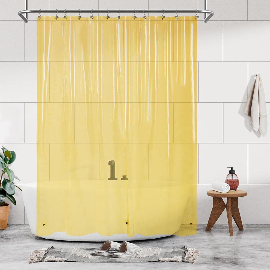 Barossa Design Clear Yellow Shower Curtain Liner - Premium PEVA Shower Liner with 3 Magnets & Metal Grommets, Waterproof Lightweight Standard Size Curtains for Bathroom - Translucent Yellow (72"W x 72"L (Pack of 1))