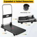 Foldable Platform Cart 220 lbs Push Dolly with 3 Inch PU Wheels PP Deck Flatbed Cart for Home Garage Office Use Black