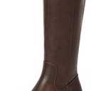 Knee High Boots for Women Round Toe Women's Fashion Tall Riding Boots Chunky Platform Long Flat Boot with Side Zipper Low Heel Block Fall Boot (6, Brown Pu)