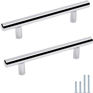 Probrico Pack of 30 |3.5 inch Drawer Pulls Stainless Steel, Modern Polished Chrome Cabinet Pull, Round T bar Handles Dresser Drawer knobs, Kitchen Cabinet Knobs Hardware, 6 inch Overall Length (hole center 3-1/2")