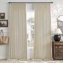 Beige Cream Linen Blackout 96 Inch Curtains for Living Room 2 Panels Set Pinch Pleated Back Tab Drapes Farmhouse Thermal Insulated Full Black Out Curtains 96 Length High Ceiling to Floor 50 Inch Wide