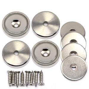 CMS Magnetics Neodymium Cup Magnets with countersunk Hole 88 LBS Pulling Power Capacity Each - Dia 1.26" - w/Matching Strikers and Screws - Strongest Round Base Magnets 4 Pack