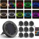 Color Changing Solar Ground Lights with 33ft Long Distance Remote Control - Flat Solar Lights Outdoor Waterproof - Pathway Lights Solar Powered for Yard Decorative Outside Lawn Walkway [10 Pack]