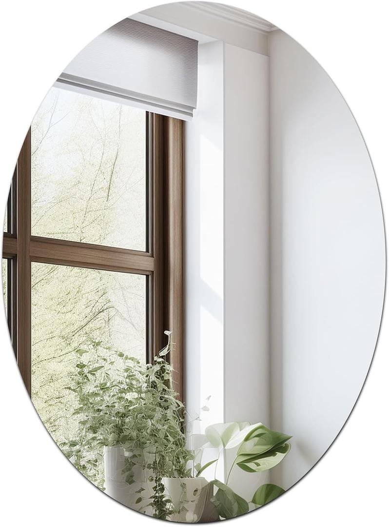 Small Oval Mirror for Wall Decor, 16 x 12 Frameless Glass Oval Wall Mounted Bathroom Vanity Mirror for Bedroom, Entryway, Living Room, 2-Sided Adhesive Tapes Include (15.7"L x 11.8"W)