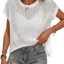 Womens Summer Crochet Tops Hollow Out Cap Sleeve Cover Up Tank Top Pullover Sweater Vest Beach Vacation Clothes (White). XL Size