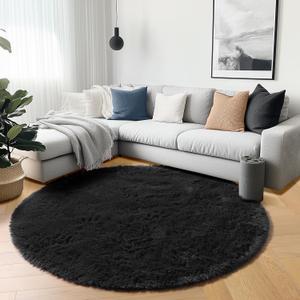 ONASAR Black Round Area Rugs 6ft, Ultra Soft Bedroom Circle Rug for Kids Girls Boys Teen Room, Fluffy Plush Shaggy Carpet Floor Mats for Baby Nursery Living Room Playroom Dorm Home Decor