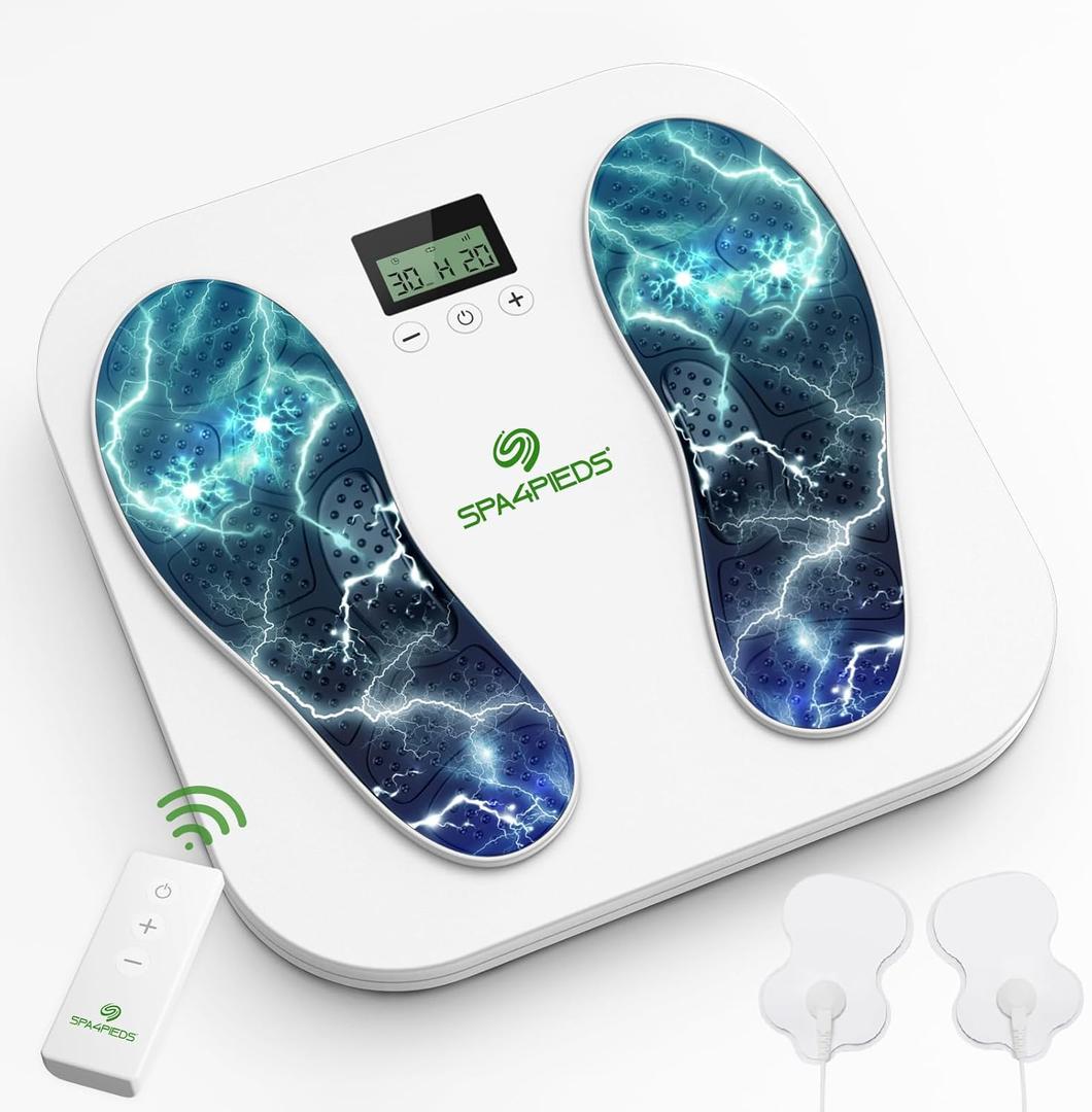 SPA4PIEDS Transcutaneous Electrical Nerve Stimulator, Foot Massager for Neuropathy, TENS EMS for Pain Relief, 10 Modes and 20 Levels with Remote Control, Relieve Cramps, Plantar Fasciitis, Gifts