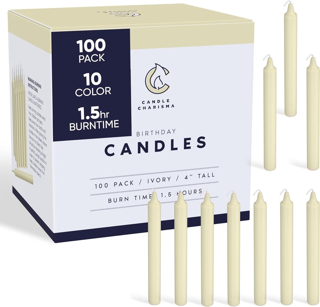 Candle Charisma 100 Ivory Spell Candles - 4" Unscented Paraffin Chime Candles, Smokeless & Dripless, Colored Candles, 1.5 Hours Burn Time 0.4" Thick Taper Candles for Rituals, Witchcraft and Parties