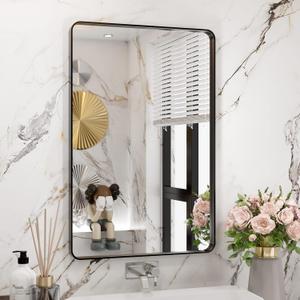 WEER Black Bathroom Mirror 20X30 Inch, Rectangular Matte Black Metal Framed Vanity Mirror, Farmhouse Bathroom Mirror with Tempered Glass, Rounded Corner, Anti-Rust (Horizontal/Vertical)