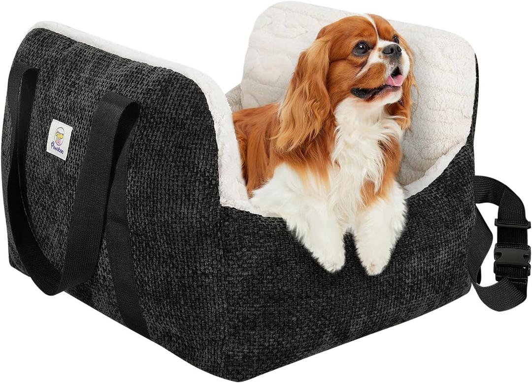 Pawaboo Dog Car Seat for Small Dogs, Soft Dog Booster Car Seat Under 25lbs, Puppy Portable Car Seat with Safety Leash and Thickened Memory Foam Filling, Pet Carseat Puppy Travel Carrier Bed, Black