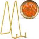 TR-LIFE 16 Inch Gold Metal Plate Stand (2 Pack) - Heavy Duty Display Stand for Extra-Large Plates, Frames, Platters and Art