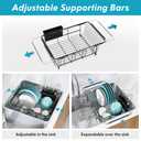 Over the Sink Expandable Dish Drainer Drying Rack In Stainless Steel for Small Kitchen, Counter Space Saving Modern Compact Metal Above Plate Dryer Strainer, Adjustable Hanging Inside Drain Holder