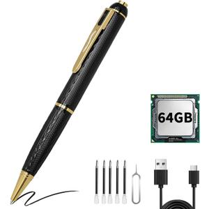 64GB Mini Hidden Camera Pen, 1080P FHD Nanny Cam with 300 Min Long Battery Life, One-Button Operation, Metal Body Micro Security Camera for Home Office (64GB with Box)