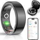 Smart Health Ring for Women Men,Fitness Tracker Smart Ring with Heart Rate,Sleep Monitor,Blood Oxygen,Steps,IP68 Waterproof Up to 5-7 Days Battery Life for iOS Android,No App Fee(Black,9)