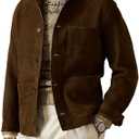 Suede Leather Jacket Men – Real Lambskin Suede Casual Leather Jackets For Men - Mens Suede Jacket  L, Brown