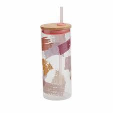 Multi-function Glass Cup with Lid Transparent Juice Tumbler with Straw for Cold Beverages for Home Cafes and Parties 20 oz