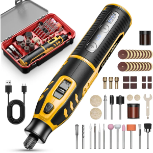 Upgrade 8V Rotary Tool Kit, 25000 RPM High-Performance Multi-Tool with 71 Accessories & 6-Speed Settings, Cordless Engraving Tool for Polishing, Grinding, Sanding, Drilling, Wood Carving, DIY Crafts