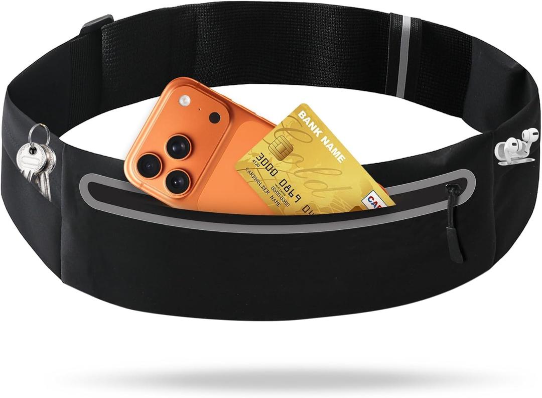 Slim Running Belt for Men Women - No-Bounce Phone Holder Waist Pack, Runners Fanny Pack with Sweat-Proof Pocket Travel Money Pouch for Gym/Hiking/Cycling (Black)
