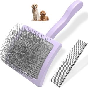 2PCS Slicker Brush for Dogs & Pet Comb,Professional Dog Grooming Brush (Goldendoodles,Poodles,Labradoodles) with Extra Long Pins to Effectively Remove Tangles, Knots and Mats (Light Purple, Large)