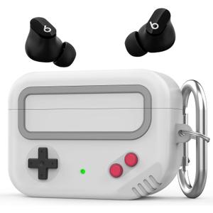 Beats Studio Buds Case - Retro Design Protective Case Cover with Keychain Compatible with Beats Studio Buds 2021 & Buds+ Plus 2023 (Light Grey)