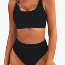 BMJL Women's High Waisted Bikini Sets Sporty Two Piece Swimsuits Color Block Cheeky High Cut Bathing Suits, Size Medium