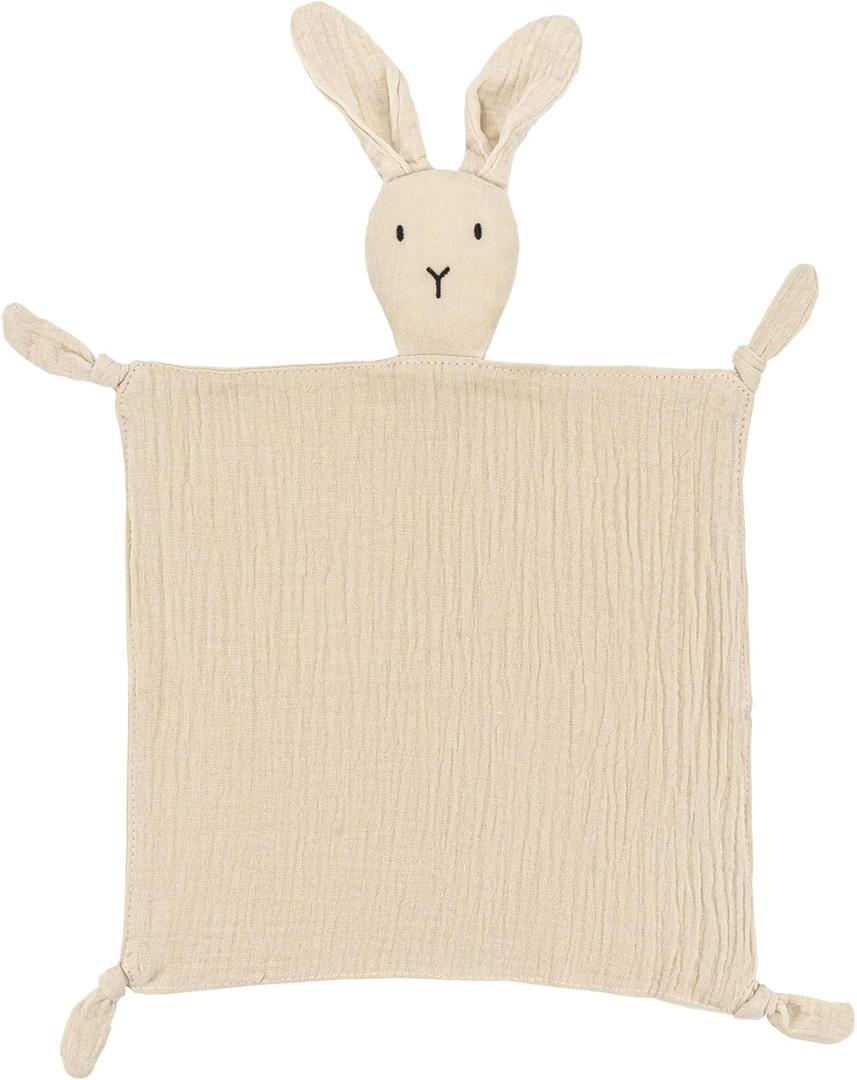 ZIGJOY Bunny Lovey Muslin Cotton Baby Security Blanket Soft Breathable Lovies for Babies Gifts for Newborn Infant Toddler Boys and Girls, Khaki