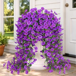 Artificial Flowers for Outdoors, Fake Hanging Flowers for Decoration, UV Resistant Artificial Outdoor Plants, 2 Pcs Artificial Petunias for Outdoors Garden Patio Porch Yard Decoration, Purple