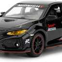 1/32 Toy Car for Civic Type-R Diecast Toy Vehicle Metal Pull Back Model Car with Light and Sound for Kids Adults Gift(Black)