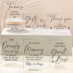 Weysat 6 Pcs Clear Acrylic Wedding Signs for Reception and Ceremony 5'' x 7'' Wedding Signage with Stand in Loving Memory Table Decorations Cards and Gifts Guestbook Reserved Table Sign(Classic Style)