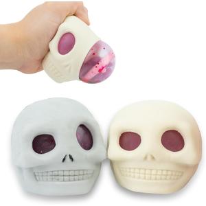 Skull Squeeze Toy for Halloween Squishy Fidget Toys, Skull Squeeze Balls for Adults Horror, 2 Pack Skull Decoration Fun Skeleton Pump Brain for Halloween Novelty Gifts