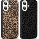 2 Pack for iPhone 16 6.1'' Cheetah Print Cases, Cute Luxury Leopard Print Pattern Design Cases for Women Men Girls, Fashion Retro Shockproof Anti Scratch Protection Silicone Soft TPU Cover