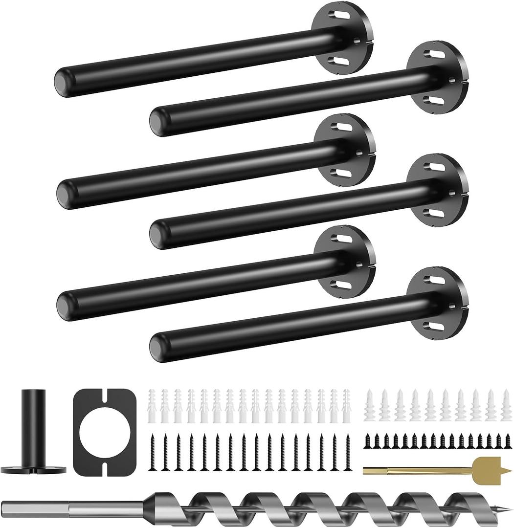 6pcs Wall Shelf Brackets Heavy Duty Floating Shelf Bracket Hidden,Invisible Black Shelving Brackets Decorative Floating Shelf Hardware Heavy Duty,Metal Shelf Support Bracket (8 Inch-6Pcs)