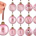 12 Pcs Vintage Mercury Glass Christmas Ball Ornaments 2.36 Inch Antique Embossed Ball Decorations Christmas Tree Hanging Decorations for Xmas Winter Holiday Decor Gifts (Pink)