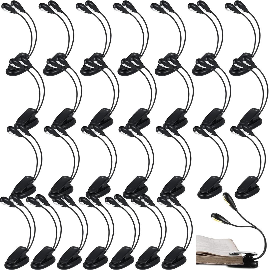 28 Pcs Music Stand Light Bulk Clip on LED Book Lights USB and AAA Battery Operated Brightness Dual Arm Clip Lamp Rechargeable for Eye Protection Bookworms Orchestra Readers Piano Player