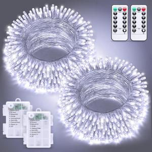 JMEXSUSS 2 Pack White Battery Operated Christmas String Lights, Each 33ft 100 LED Wedding Lights Outdoor Indoor, with 8 Modes Remote Waterproof