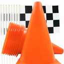 YOELVN Race Car Birthday Party Decorations - 7inch Orange Race Cones(Holes on Top) with Checkered Flags,12 Traffic Cones, 24 Racing Black and White Flags,Racecar Theme Two Fast Centerpieces Supplies(36PCS)