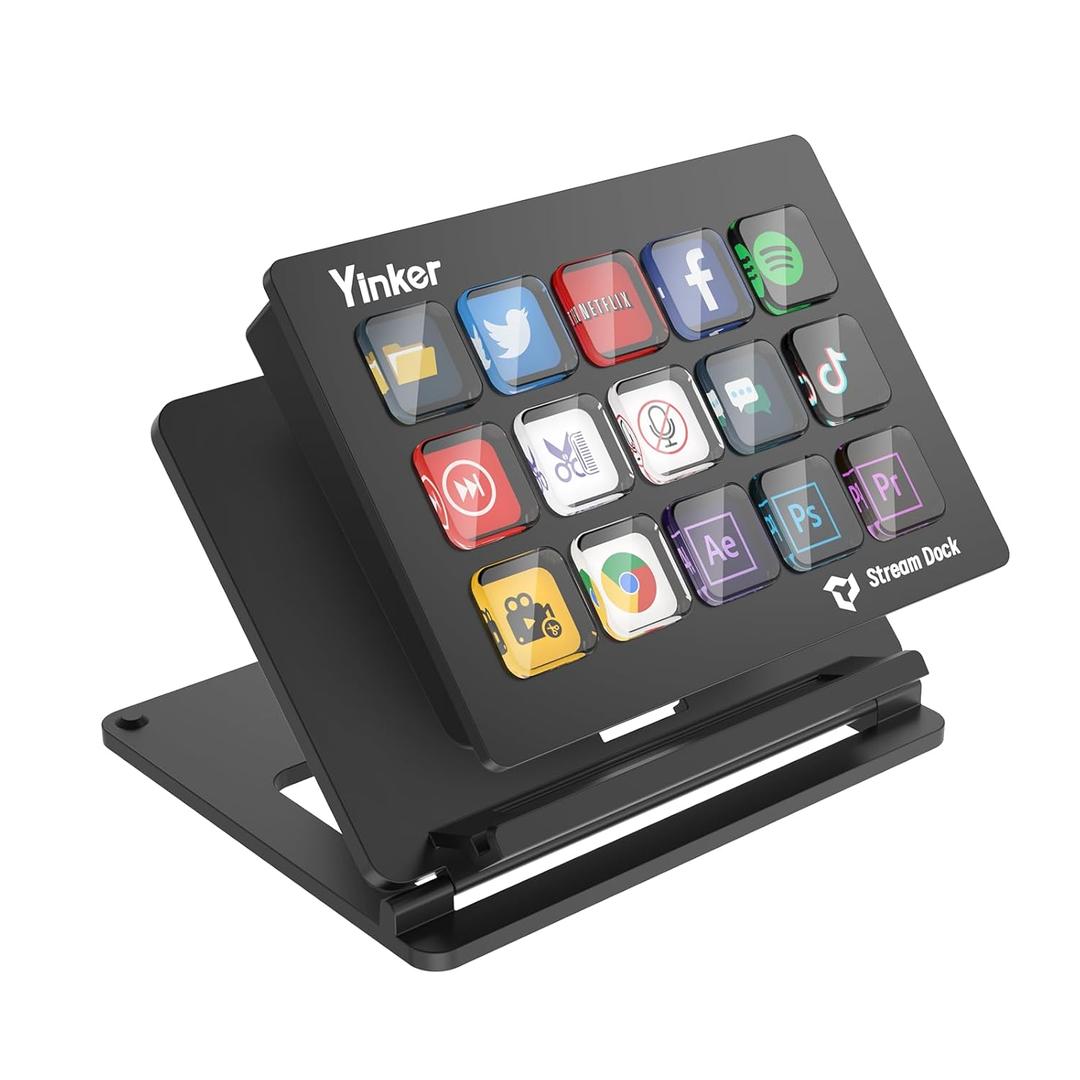 Stream Deck, 15-Key All-in-one Streaming Keypad Controller for Desktop Productivity, Customise LED Touchable Switchable Buttons for OBS, Twitch, YouTube - Mac & PC Compatible