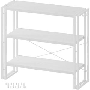HCHQHS Bookshelf, 3-Tier Industrial Bookcase, White Open Book Shelf, Freestanding Horizontal Bookshelves with Metal Frame