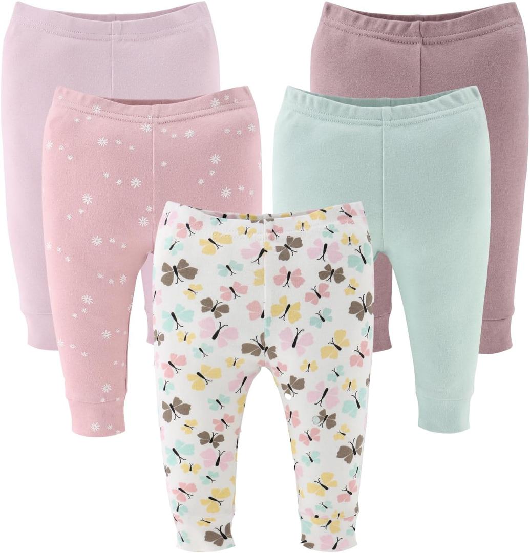 The Peanutshell 5 Pack Baby Girl Pants Set - 100% Cotton Toddler Pants for Girls, 18-24 Month Clothes for Toddlers and Babies - Butterfly Kisses Multicolor