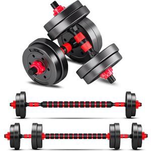 Adjustable-Dumbbells-Sets,Free Weights-Dumbbells Set of 2 Convertible To Barbell A Pair of Lightweight for Home Gym,Women and Men Equipment (red 30lbs(15lbs*2))