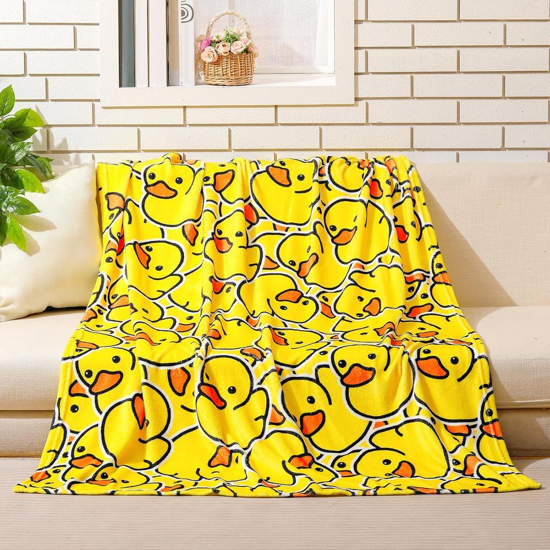SmoothNovelty Cute Rubber Duck Throw Blanket All Season Cartoon Decorative Fleece Blankets Ducky Soft Cozy Flannel Carpet for Bed Chair Car Sofa Couch Bedroom(Yellow,50 X 60)
