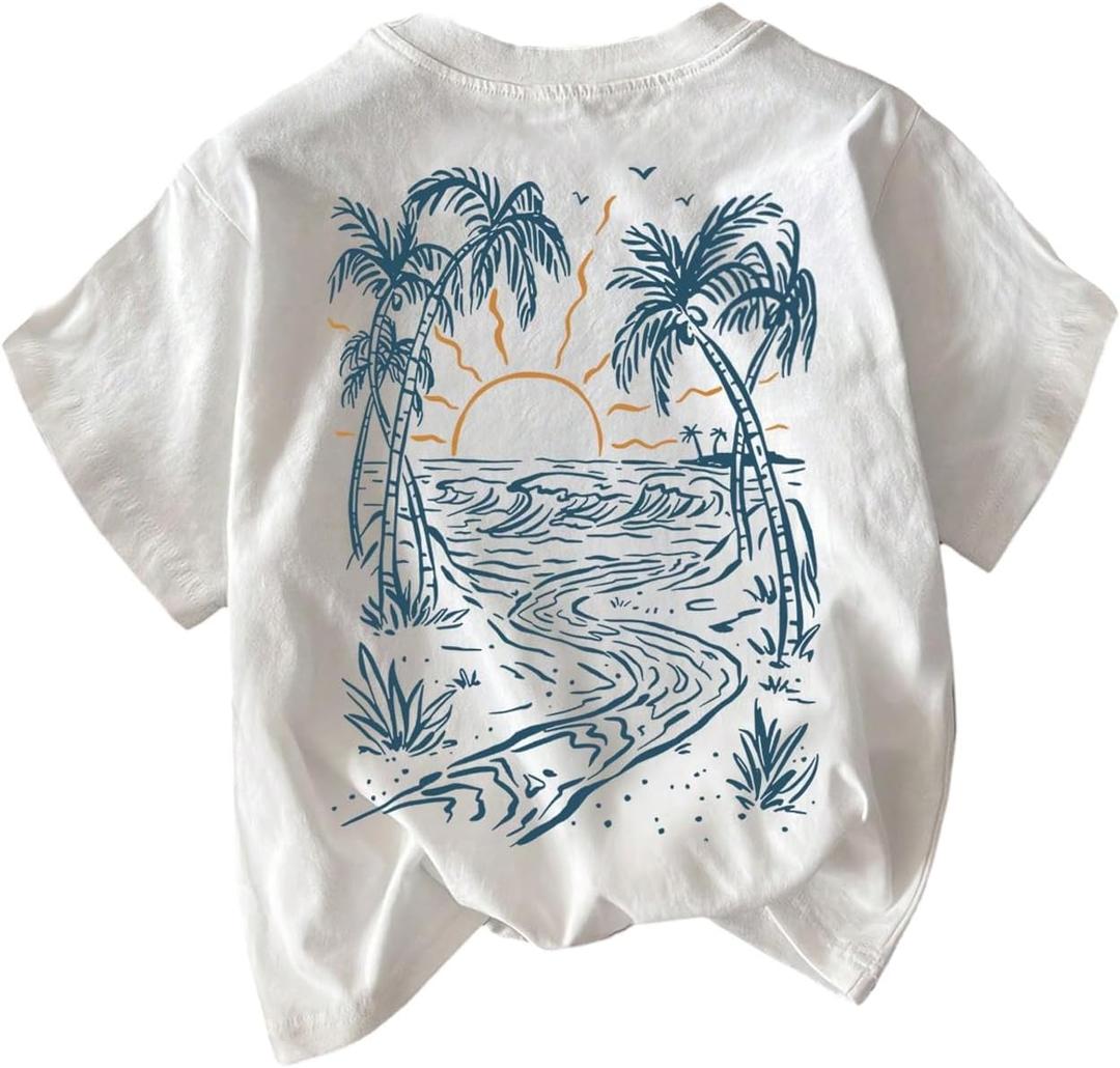 Women's Hawaiian Tropical Graphic Tees Crewneck Short Sleeve Vacation Summer T Shirt (White, S)