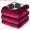 Bedsure Electric Blanket Queen Size - Dual Control Heated Blanket Queen, Fast Heating with 10 Time Settings & 10 Heat Settings, Warm Gift for Grandma (84x90 inches, Burgundy