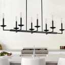 8 Light Linear Kitchen Island Lighting,Modern Industrial Chandelier,Black Finish Rectangular Pendant Light Fixtures for Farmhouse Kitchen Dining Room Bar Foyer