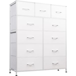 WLIVE Tall Dresser for Bedroom, Fabric Dressers Storage Tower, Dresser & Chest of Drawers Organizer Unit with 11 Drawers, Storage Cabinet, Hallway, Closets, Steel Frame, Wood Top (White)