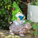 Garden Gnome Sitting on Turtle Outdoor Statues and Sculpture with Solar Lights, Garden Gnome Solar Statues and Turtle Figurines for Patio Yard Lawn Porch Decorations
