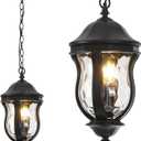 Large Outdoor Pendant Light Fixtures, 23.6'' Exterior Hanging Lantern Porch Light Adjustable, Brown Hanging Lamp Farmhouse Exterior Chandelier Ceiling Mount for Entrance Patio