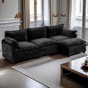 GlasFlength Modular Sectional Couch, Comfy Cloud Couchs with Ottoman/Pillows, 113" 3-Seat Sleeper Deep Seat Sofa, L Shaped Sectional Couch for Living Room, Bedroom, Apartment, Black