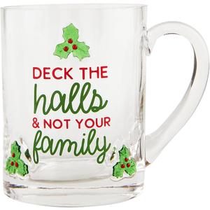 Mud Pie Christmas Glass Icon Mug, Deck, 13oz