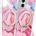 Loheckle for iPhone 16 Case 6.1 Inch - Compatible with MagSafe Stand Women Girls Cute Clear Girly Aesthetic Kawaii Unique Design Soft TPU Protection Built-in Stand Cover for iPhone 16, Fen Stone